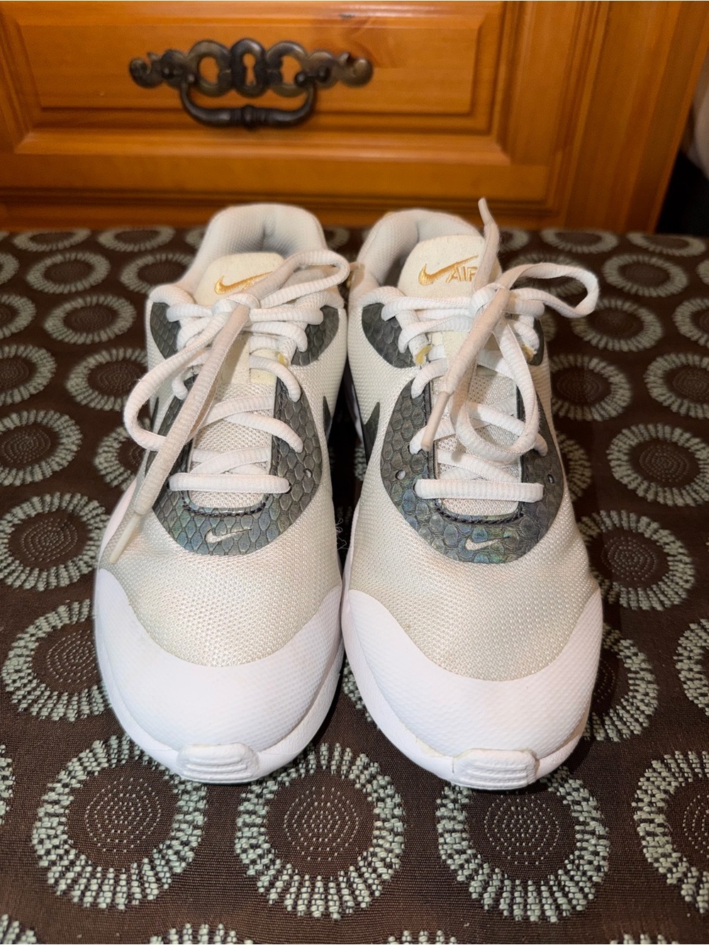 Nike Kids White Sneakers with Iridescent Snake-Print Accent